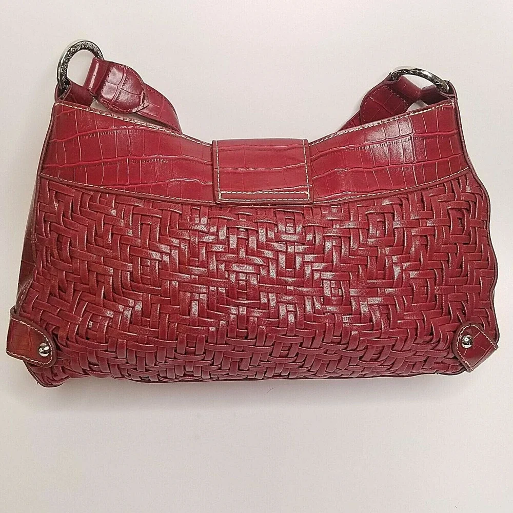 Coldwater Creek‎ Handbag Purse Red Woven Croc Emboss Faux Leather Magnetic Snap